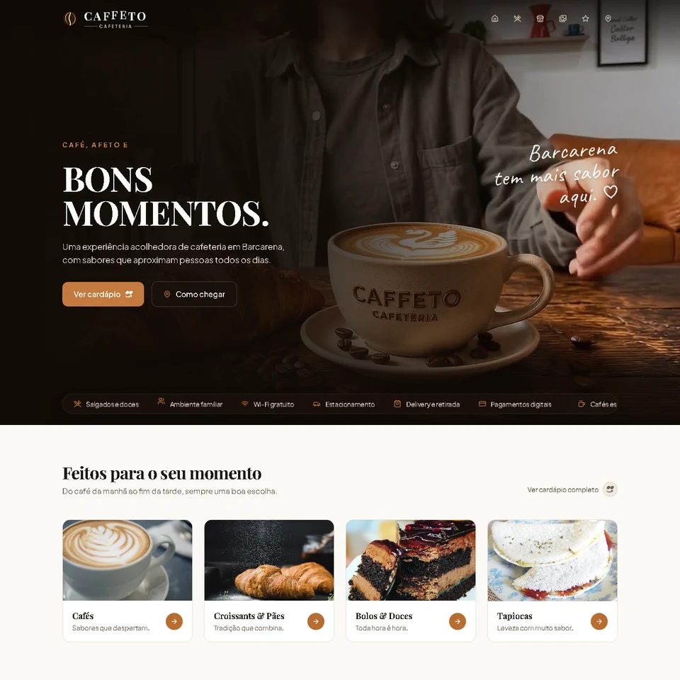 Site Caffeto: hero e segunda seção reais