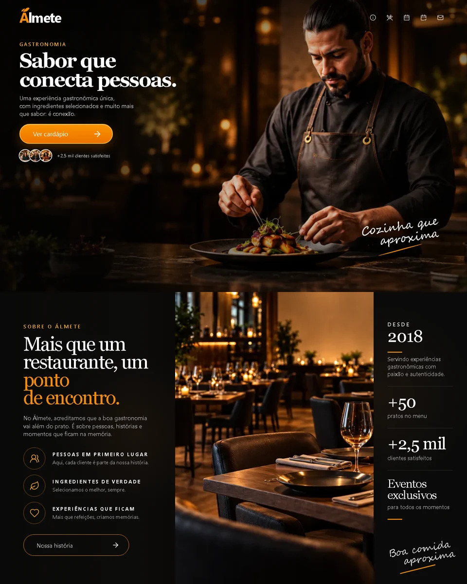 Site Álmete: hero e segunda seção reais